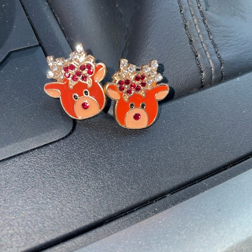 Reindeer Stud Earrings with Red Accents